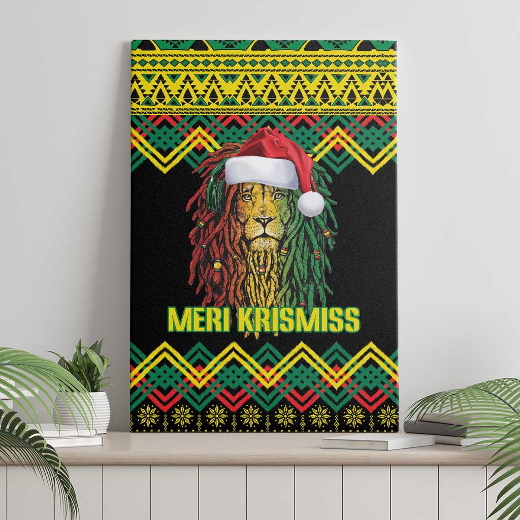 Black Jamaican Christmas Canvas Wall Art Reggae Lion With Kente Pattern