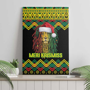 Black Jamaican Christmas Canvas Wall Art Reggae Lion With Kente Pattern