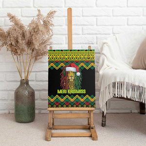 Black Jamaican Christmas Canvas Wall Art Reggae Lion With Kente Pattern