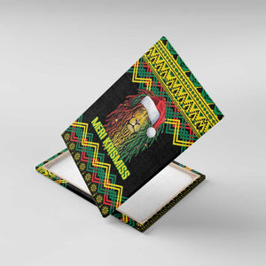 Black Jamaican Christmas Canvas Wall Art Reggae Lion With Kente Pattern