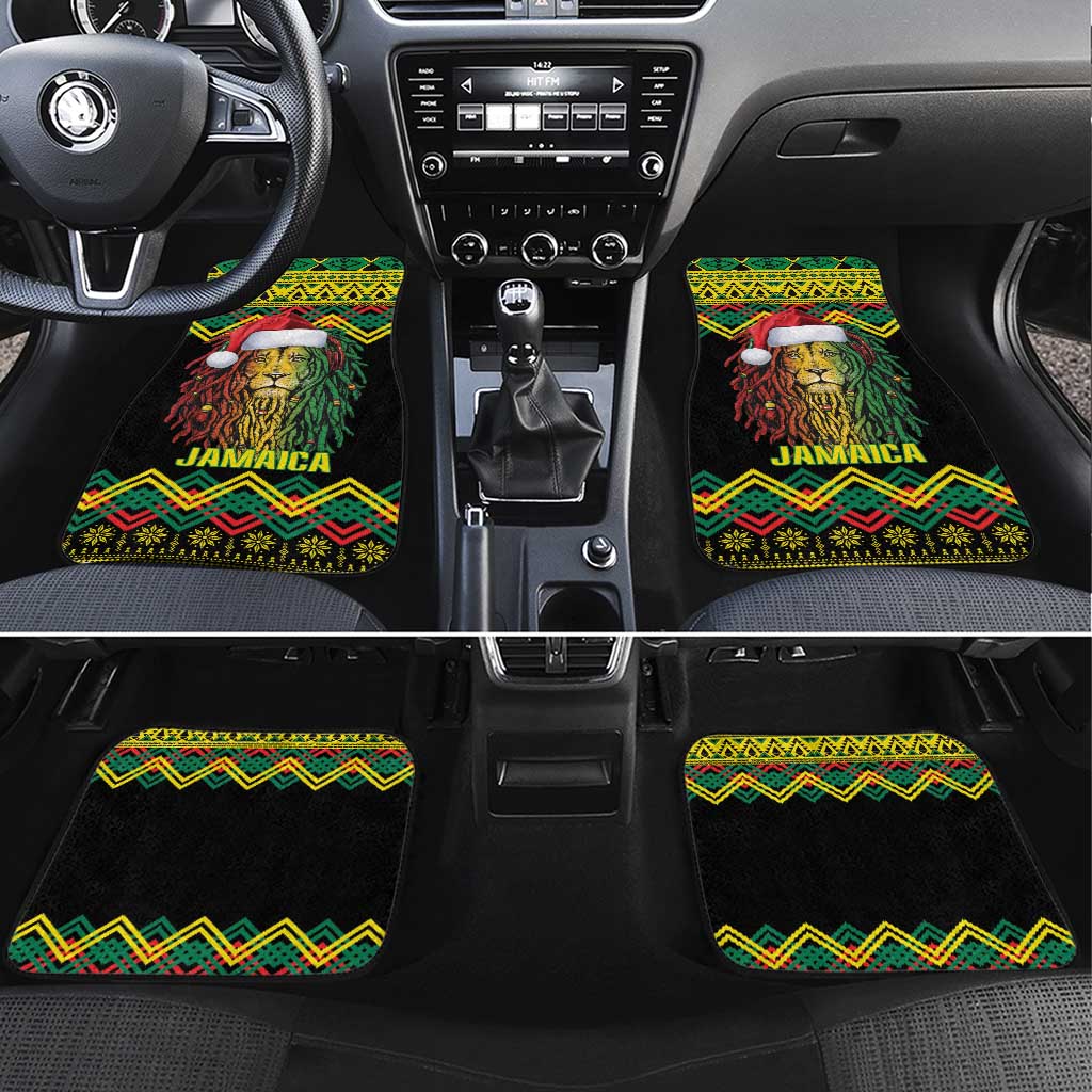 Black Jamaican Christmas Car Mats Reggae Lion With Kente Pattern