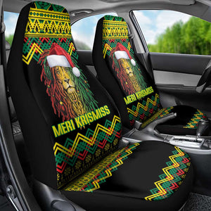 Black Jamaican Christmas Car Seat Cover Reggae Lion With Kente Pattern