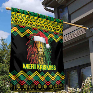 Black Jamaican Christmas Garden Flag Reggae Lion With Kente Pattern