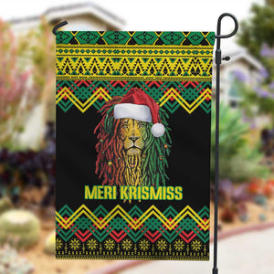 Black Jamaican Christmas Garden Flag Reggae Lion With Kente Pattern