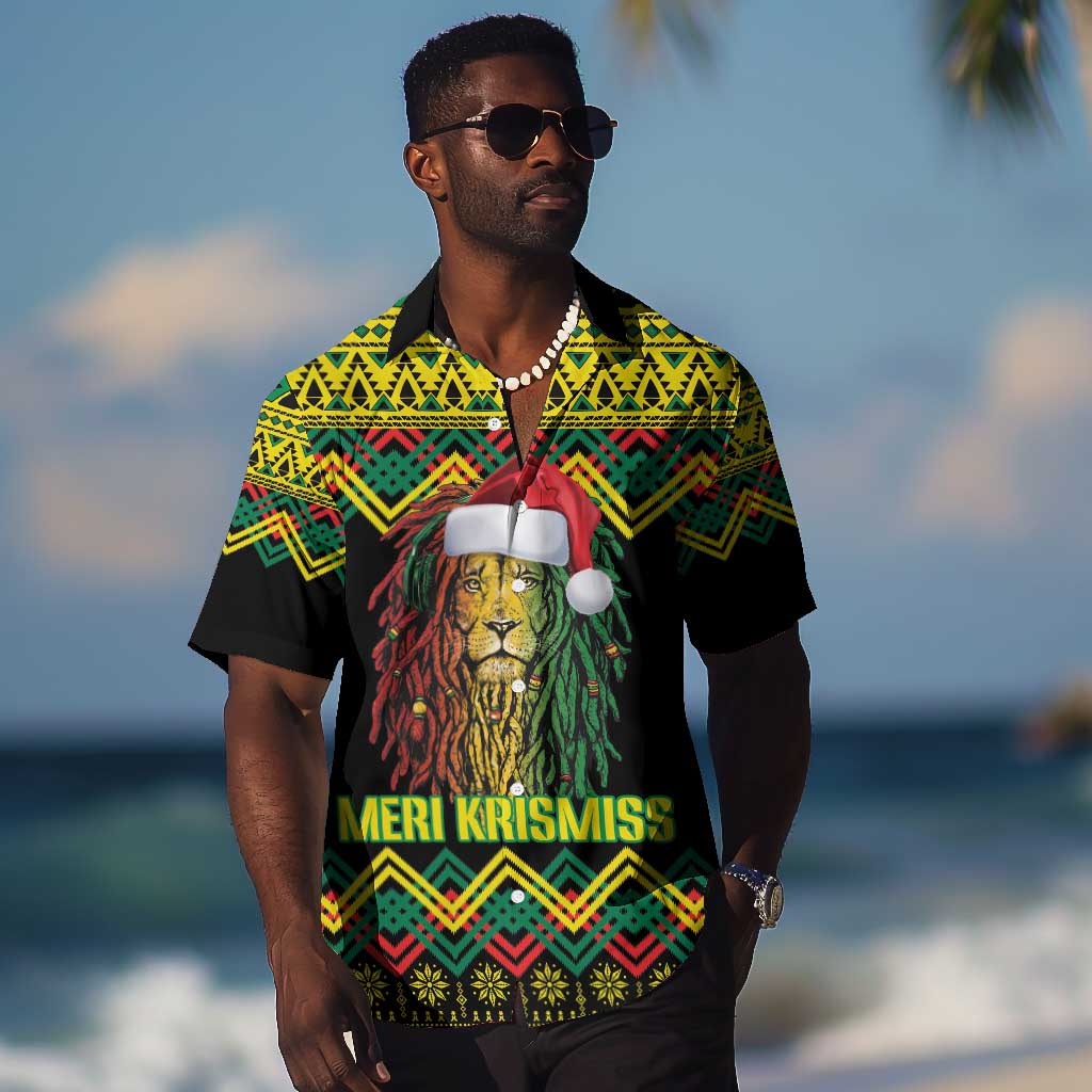 Black Jamaican Christmas Hawaiian Shirt Reggae Lion With Kente Pattern