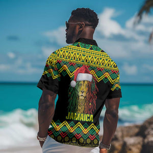 Black Jamaican Christmas Hawaiian Shirt Reggae Lion With Kente Pattern