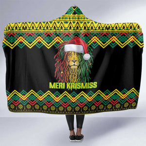 Black Jamaican Christmas Hooded Blanket Reggae Lion With Kente Pattern