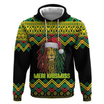 Black Jamaican Christmas Hoodie Reggae Lion With Kente Pattern