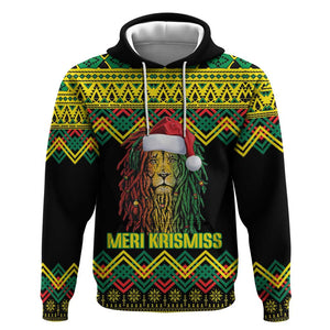 Black Jamaican Christmas Hoodie Reggae Lion With Kente Pattern