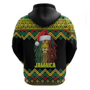 Black Jamaican Christmas Hoodie Reggae Lion With Kente Pattern