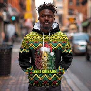 Black Jamaican Christmas Hoodie Reggae Lion With Kente Pattern