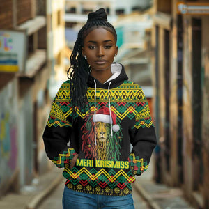 Black Jamaican Christmas Hoodie Reggae Lion With Kente Pattern