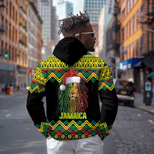 Black Jamaican Christmas Hoodie Reggae Lion With Kente Pattern