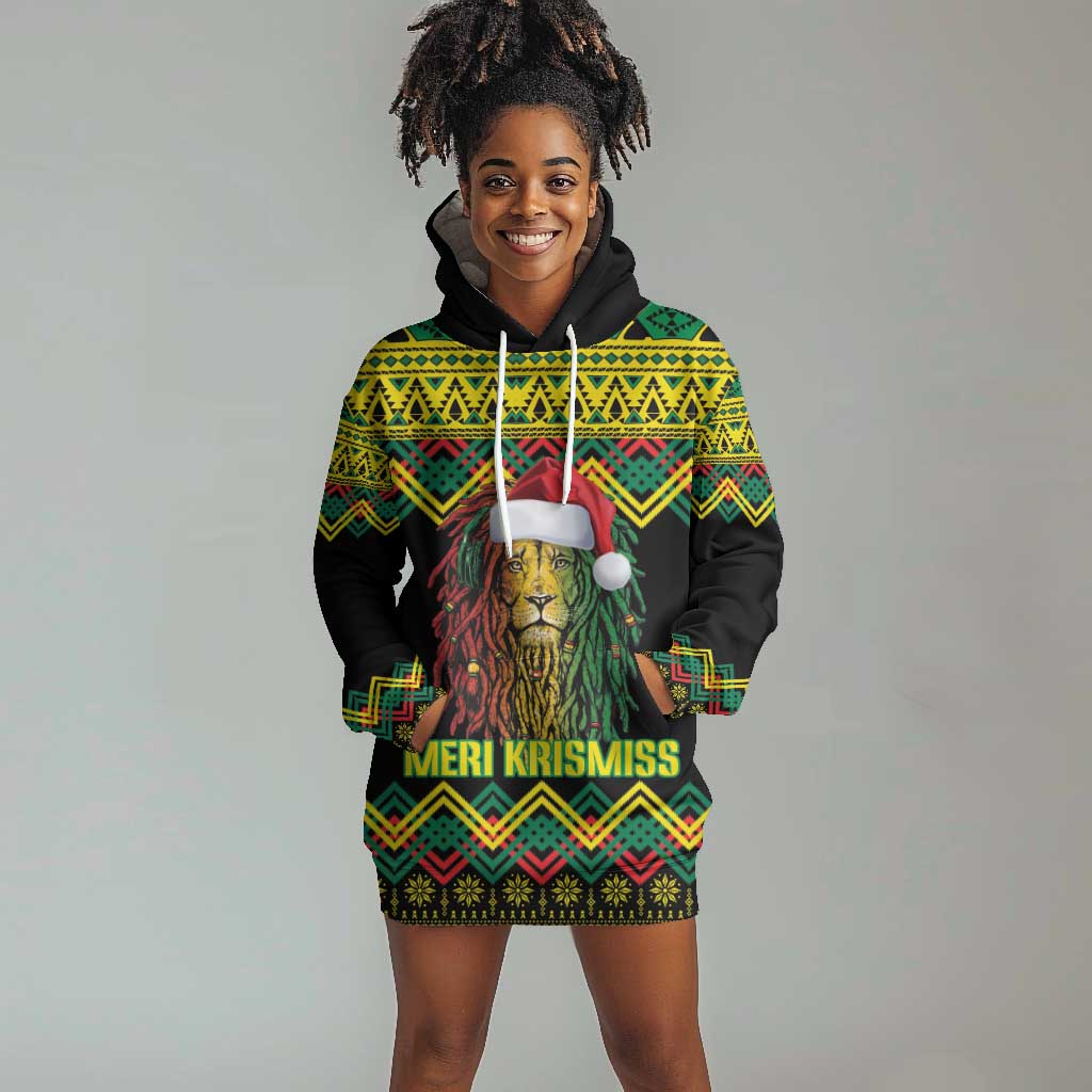 Black Jamaican Christmas Hoodie Dress Reggae Lion With Kente Pattern