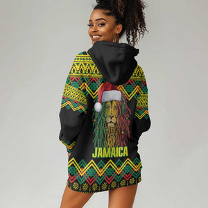 Black Jamaican Christmas Hoodie Dress Reggae Lion With Kente Pattern