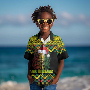 Black Jamaican Christmas Kid Hawaiian Shirt Reggae Lion With Kente Pattern