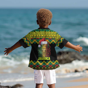 Black Jamaican Christmas Kid Hawaiian Shirt Reggae Lion With Kente Pattern