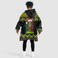 Black Jamaican Christmas Kid Wearable Blanket Hoodie Reggae Lion With Kente Pattern