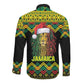 Black Jamaican Christmas Long Sleeve Button Shirt Reggae Lion With Kente Pattern