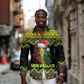 Black Jamaican Christmas Long Sleeve Button Shirt Reggae Lion With Kente Pattern
