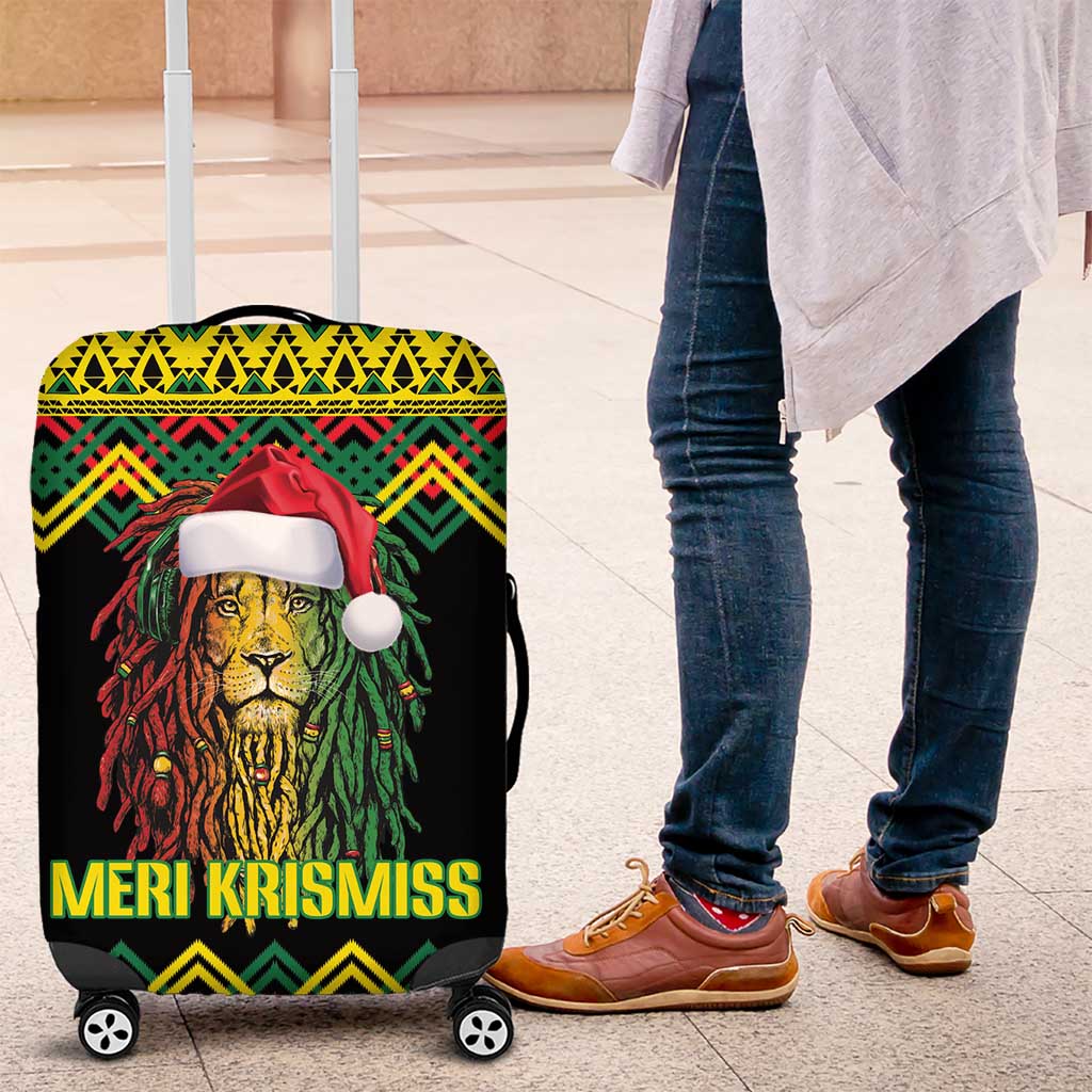 Black Jamaican Christmas Luggage Cover Reggae Lion With Kente Pattern