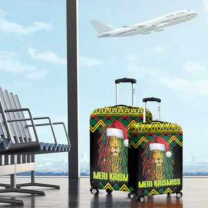 Black Jamaican Christmas Luggage Cover Reggae Lion With Kente Pattern