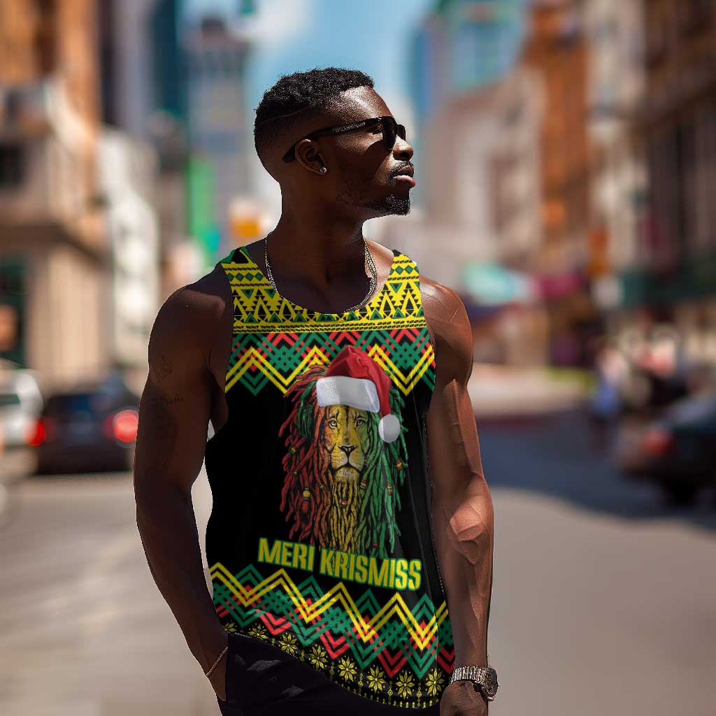 Black Jamaican Christmas Men Tank Top Reggae Lion With Kente Pattern