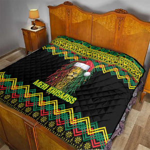 Black Jamaican Christmas Quilt Reggae Lion With Kente Pattern