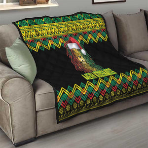 Black Jamaican Christmas Quilt Reggae Lion With Kente Pattern