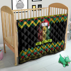 Black Jamaican Christmas Quilt Reggae Lion With Kente Pattern