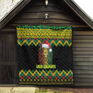 Black Jamaican Christmas Quilt Reggae Lion With Kente Pattern