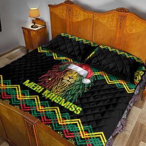 Black Jamaican Christmas Quilt Bed Set Reggae Lion With Kente Pattern