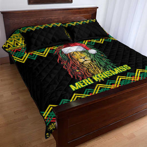 Black Jamaican Christmas Quilt Bed Set Reggae Lion With Kente Pattern