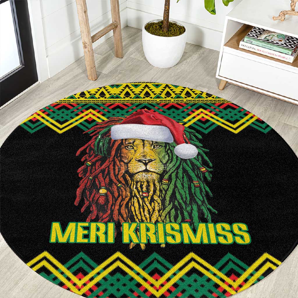 Black Jamaican Christmas Round Carpet Reggae Lion With Kente Pattern