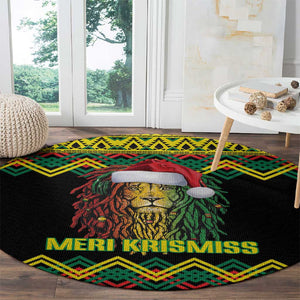 Black Jamaican Christmas Round Carpet Reggae Lion With Kente Pattern