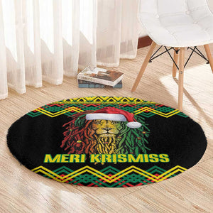 Black Jamaican Christmas Round Carpet Reggae Lion With Kente Pattern