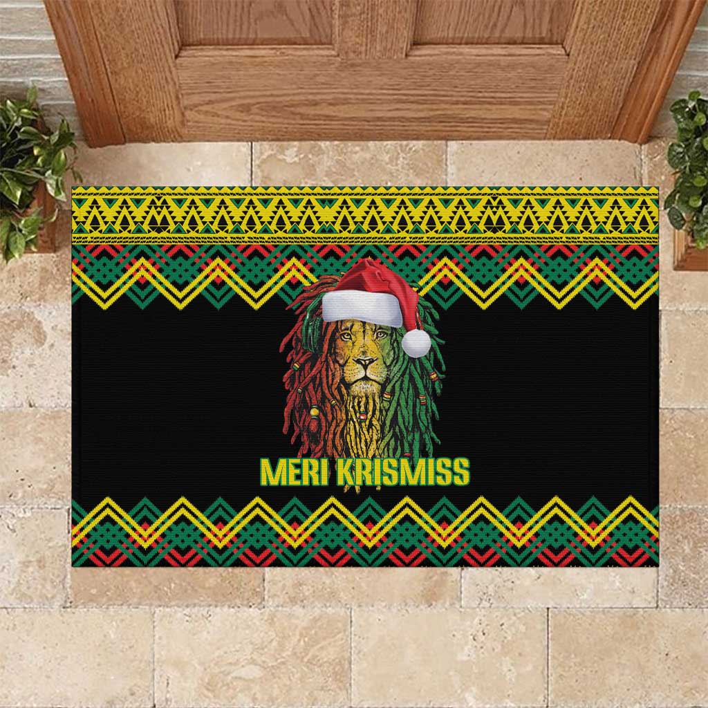 Black Jamaican Christmas Rubber Doormat Reggae Lion With Kente Pattern