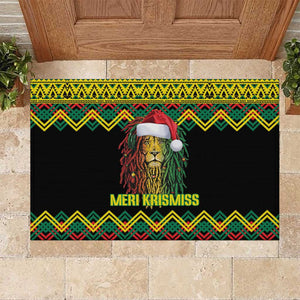 Black Jamaican Christmas Rubber Doormat Reggae Lion With Kente Pattern