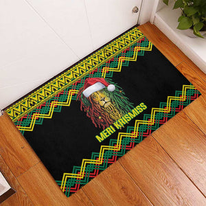 Black Jamaican Christmas Rubber Doormat Reggae Lion With Kente Pattern