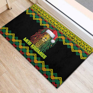 Black Jamaican Christmas Rubber Doormat Reggae Lion With Kente Pattern