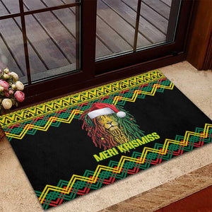 Black Jamaican Christmas Rubber Doormat Reggae Lion With Kente Pattern