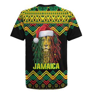 Black Jamaican Christmas Rugby Jersey Reggae Lion With Kente Pattern