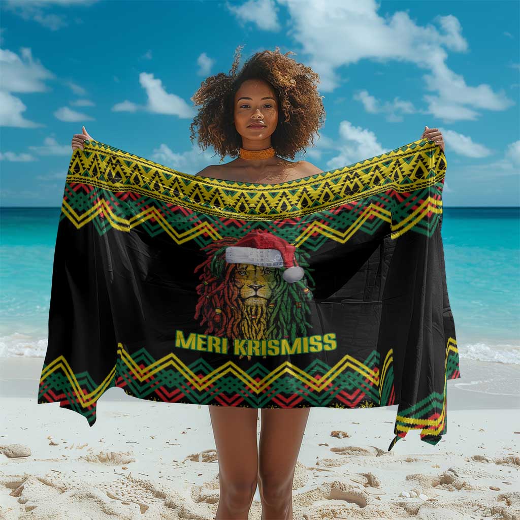 Black Jamaican Christmas Sarong Reggae Lion With Kente Pattern