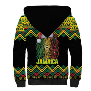 Black Jamaican Christmas Sherpa Hoodie Reggae Lion With Kente Pattern