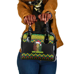 Black Jamaican Christmas Shoulder Handbag Reggae Lion With Kente Pattern