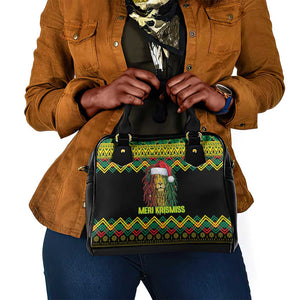 Black Jamaican Christmas Shoulder Handbag Reggae Lion With Kente Pattern