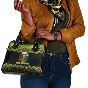 Black Jamaican Christmas Shoulder Handbag Reggae Lion With Kente Pattern