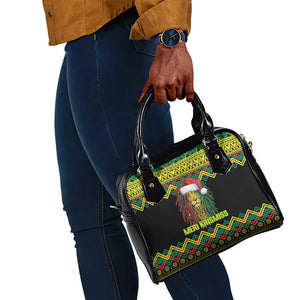 Black Jamaican Christmas Shoulder Handbag Reggae Lion With Kente Pattern