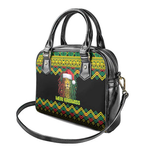 Black Jamaican Christmas Shoulder Handbag Reggae Lion With Kente Pattern