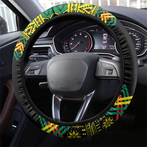 Black Jamaican Christmas Steering Wheel Cover Reggae Lion With Kente Pattern